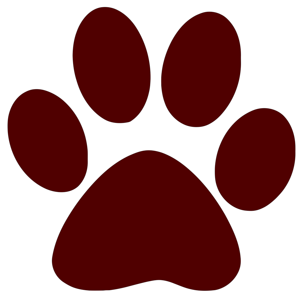 a graphic of a maroon paw print